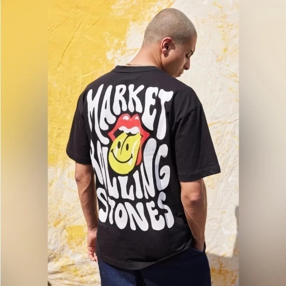 Market x Smiley x The Rolling Stones Unisex T-Shirt Black S Streetwear Concert